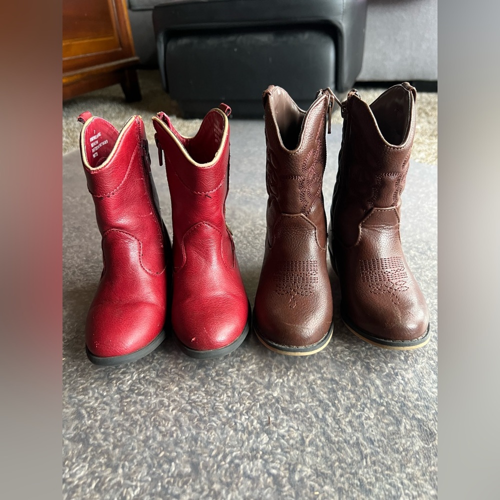 Cat & Jack Red and brown girls sz 7cowboy boots bundle - Picture 3 of 6